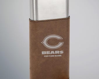 Chicago Bears Personalized cigar case and cutter - Custom Engraved Leather and Steel Cigar case