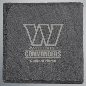 Four (4) Washington Commanders Engraved Slate Drink Coasters Set