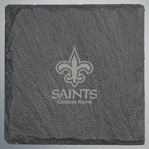 Four (4) New Orleans Saints Engraved Slate Drink Coasters Set