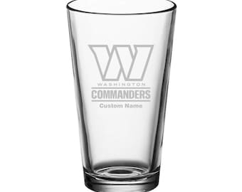 Washington Commanders Custom Engraved Pint Glass - Personalized Beer Glass - 16 oz Gift for Weddings, Father’s Day, Birthdays