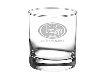 San Francisco 49ers Custom Engraved Whiskey Glass - Personalized Whiskey Tumbler - Etched Gift for Groomsmen, Weddings, Birthdays