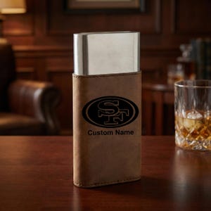 Estuche para puros y cortador de puros personalizado de los San Francisco 49ers - Estuche para puros de cuero y acero con grabado personalizado