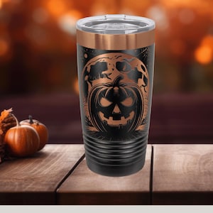 Spooky Pumpkin Carving Halloween Laser Engraved Travel Mug