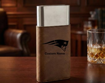 New England Patriots Personalized cigar case and cutter - Custom Engraved Leather and Steel Cigar case