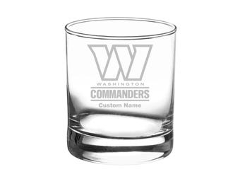 Washington Commanders Custom Engraved Whiskey Glass - Personalized Whiskey Tumbler - Etched Gift for Groomsmen, Weddings, Birthdays