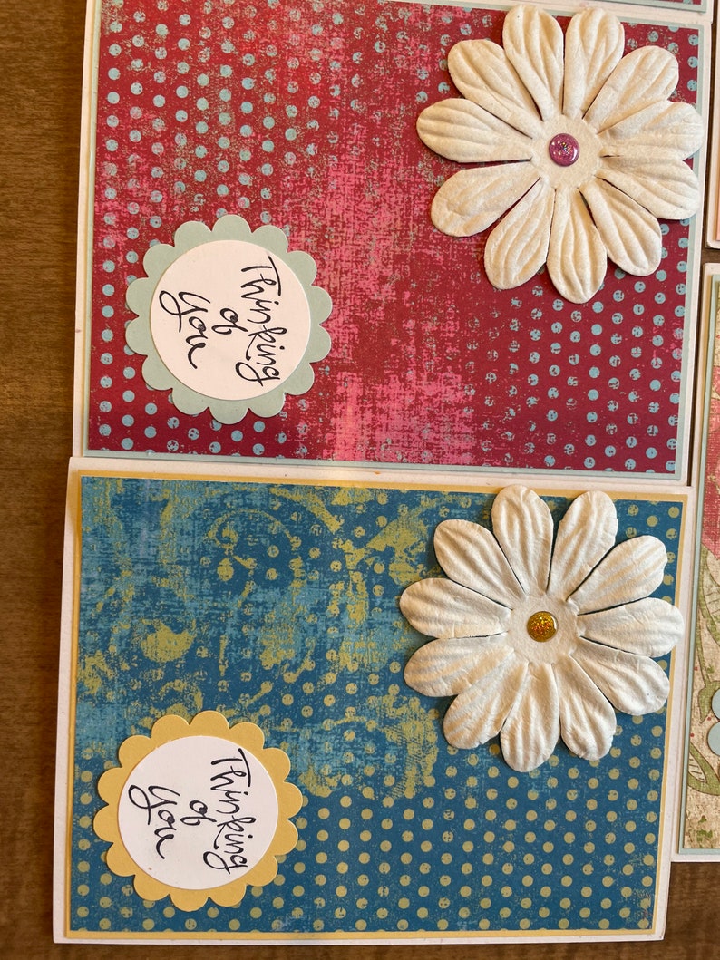 Set of 5 Thinking of you Sympathy Handmade Cards with Flowers and Glitter bead