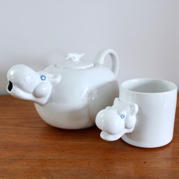 Carlton Ware Hippo & Bird Teapot with Mug | Kitchen Knick Knack, Teapot Collector, Kitchen Dresser Teapot, Novelty Teapot, Kitsch Hippo