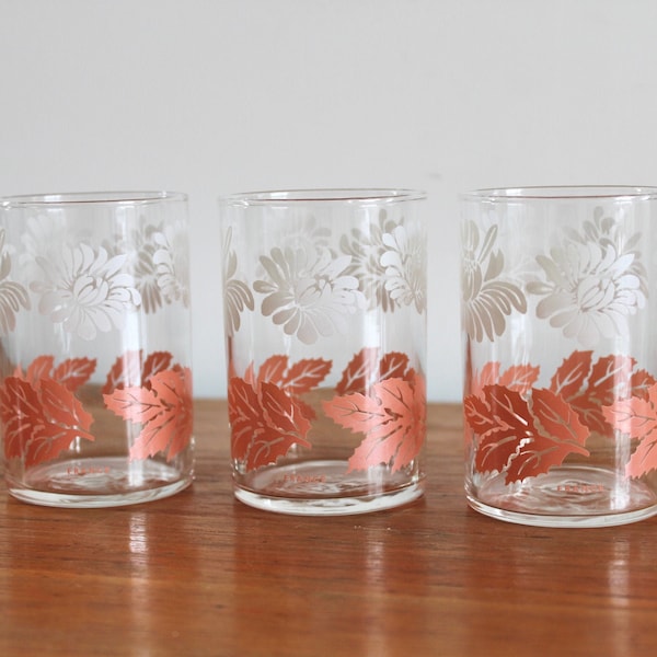 Set of three Vintage Floral Drinking Glasses, Made in France | Alfresco Dining, Summer Party, Garden Summer Drinks, Retro Water Glasses