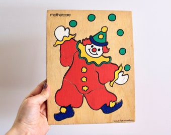 Clown Wooden Jigsaw Puzzle, By Mothercare, Made in England | Wooden Toddler Puzzle, Shape Puzzle, Retro Puzzle, Retro Kids, Retro Mothercare