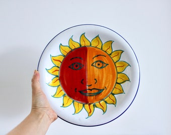 Hand painted Ceramic Celestial Sun Plate, Made in Italy |  Wall Hanging Plate, Boho, Bohemian, Wall Plate, Wall Art, Decorative Sun Plate