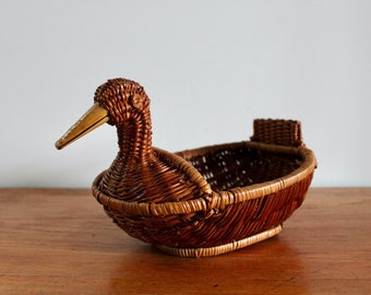 Retro Woven Wicker Rattan Duck Basket | Egg Basket, Egg Storage, Kitsch Home, Wicker Fruit Bowl, Duck Wicker Basket, Zhejiang Handicrafts
