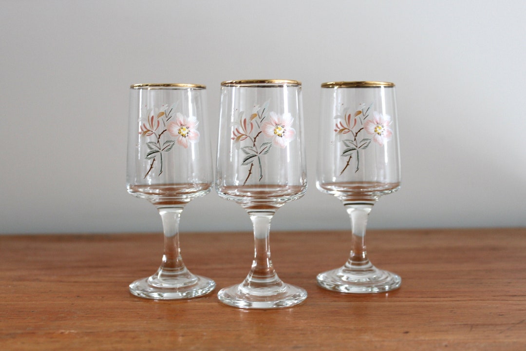 Small Vintage Sherry Glasses Set of Three With Delicate Floral Etsy