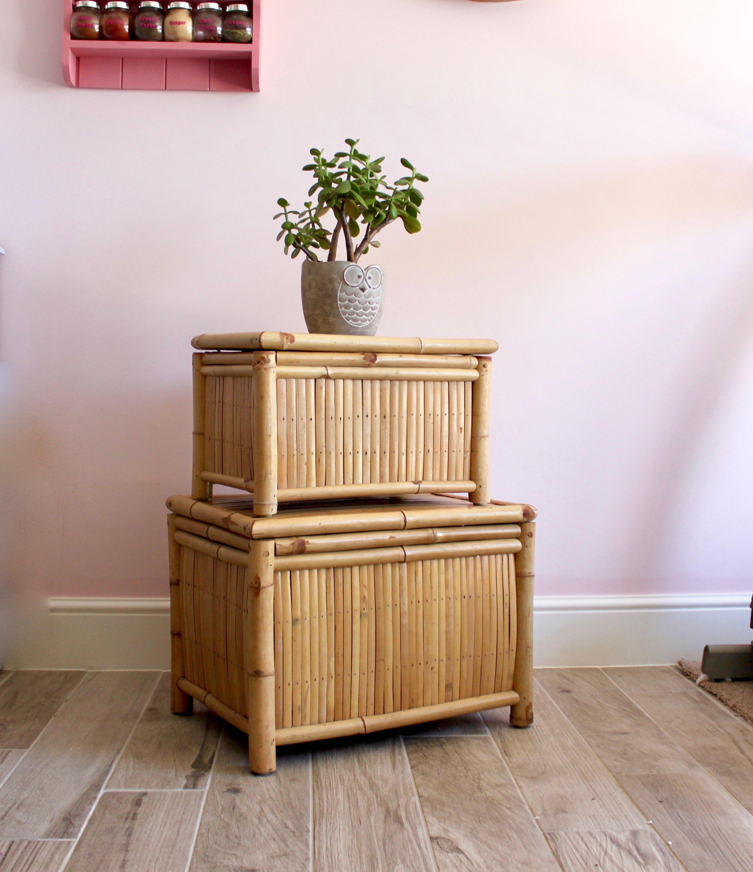 Two Bamboo Storage Chests great for stacking Mid Century Etsy