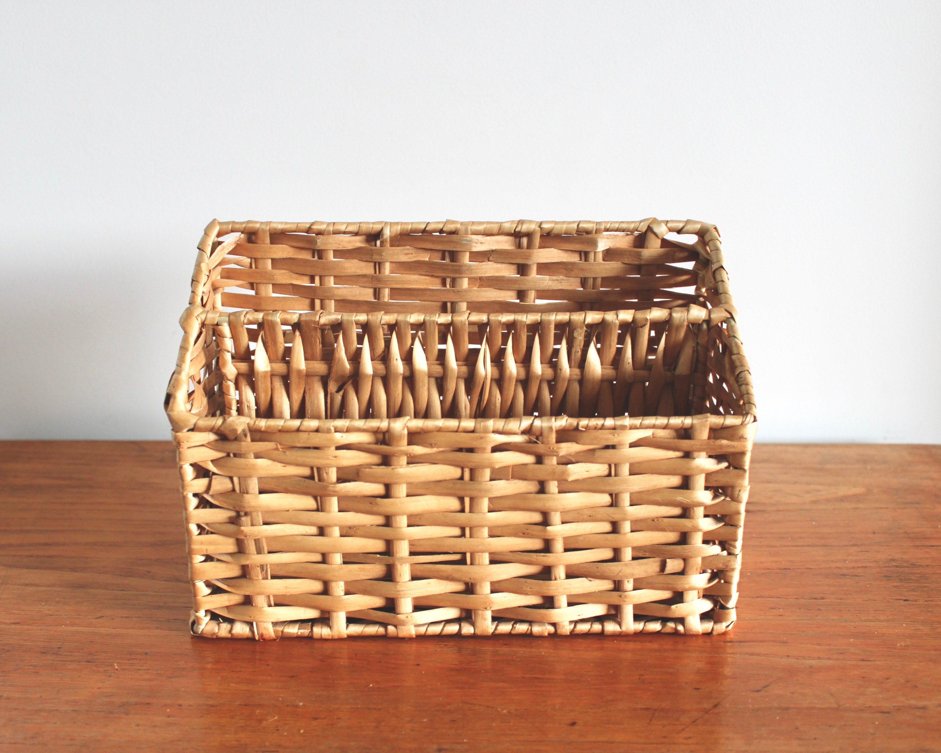 Vintage Wicker Wicker Desk Organiser Wicker Bohemian Tiki Etsy