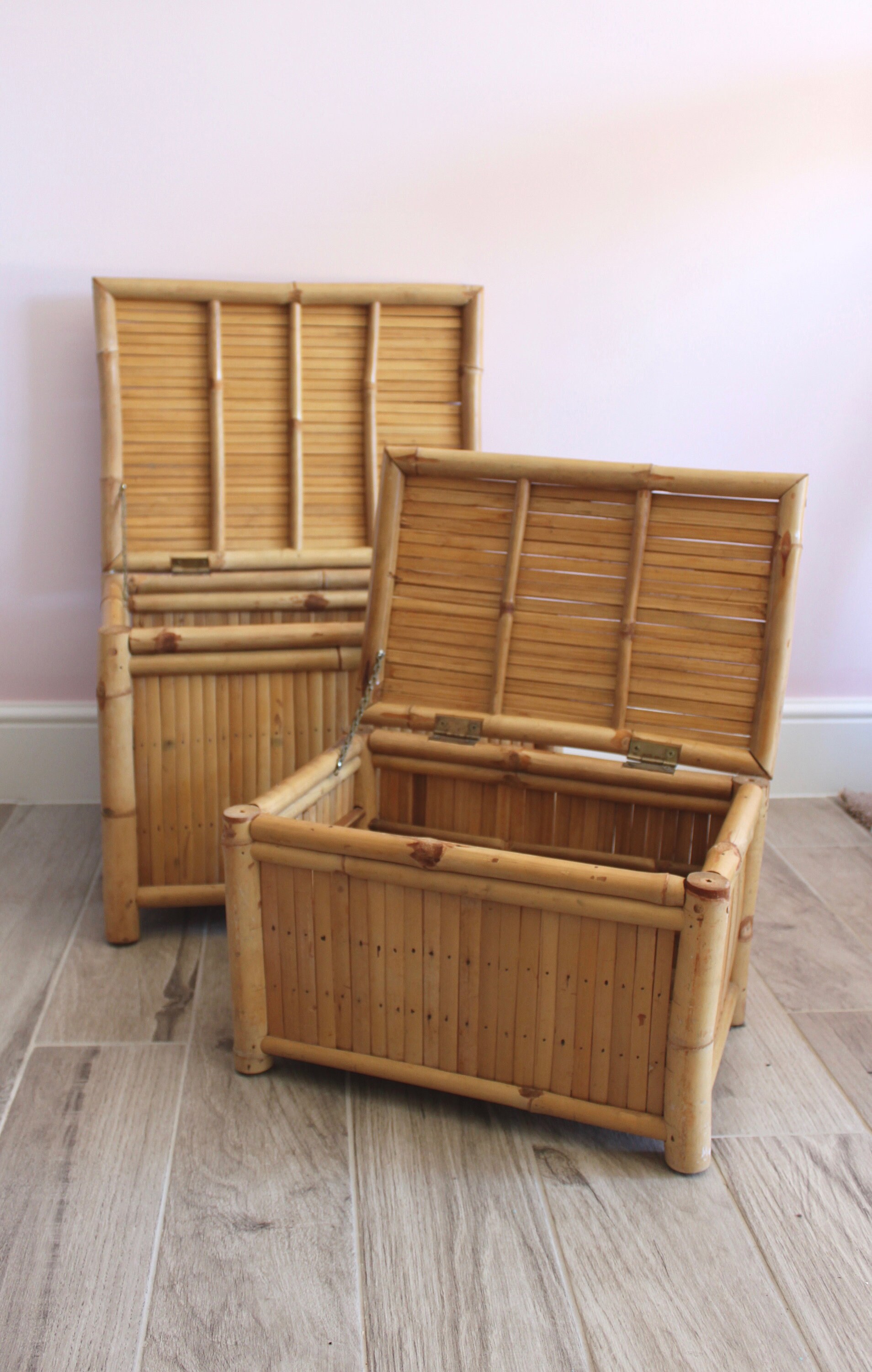 Two Bamboo Storage Chests great for stacking Mid Century Etsy