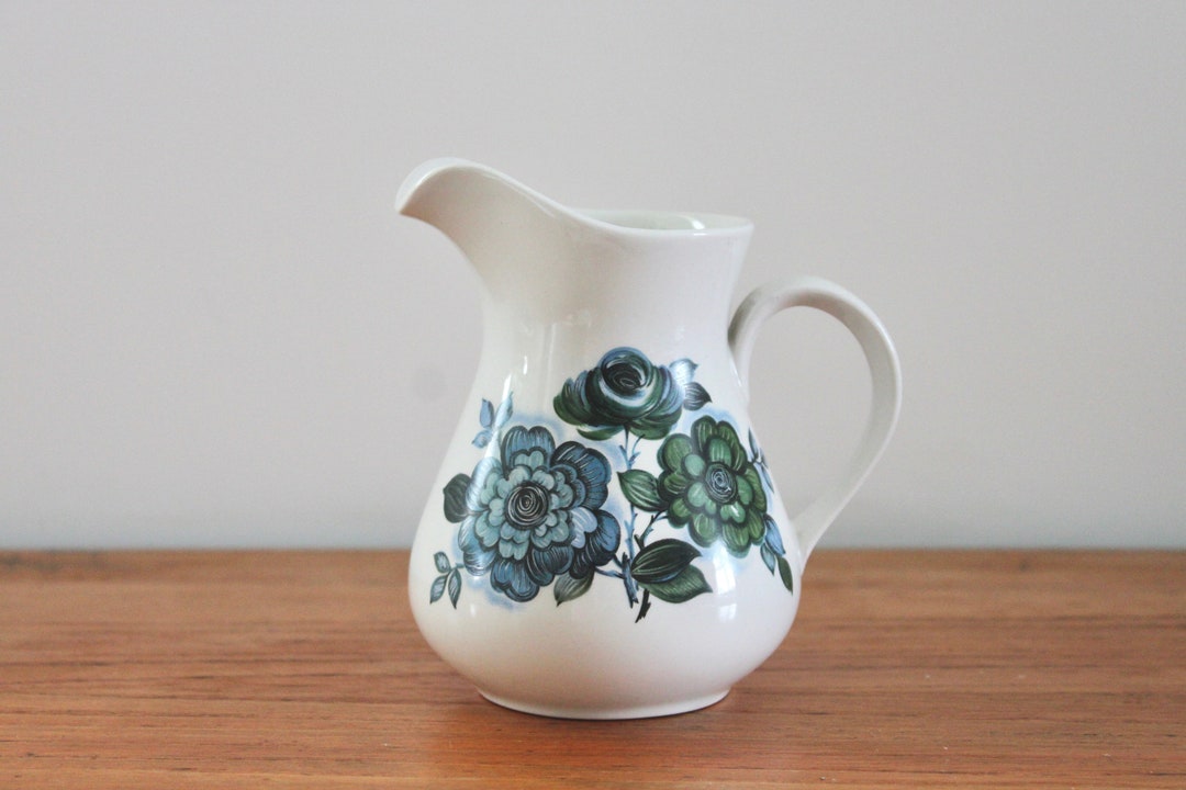 Vintage 1970s Ridgway Pottery, Heavenly Blue Jug Floral Pattern, Made