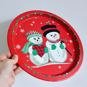 Kitsch Christmas Snowman Decorative Round Tray Retro Christmas, Kitsch Christmas, Metal Christmas Tray, Treats for Santa Tray, Kitsch Xmas image 3