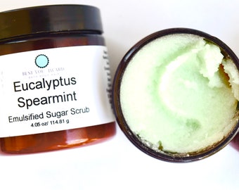 Emulsified Sugar Scrub, Eucalyptus Spearmint, Fragrance, Handmade Sugar Scrub,