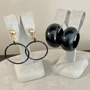 2 Pair of Vintage Napier Black Hoop Clip On Earrings