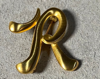 Vintage Anne Klein "R" Initial in Gold Tone, Brooch