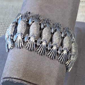 Signed Sarah Coventry Vintage Silver Tone Pineapple Wide Bracelet