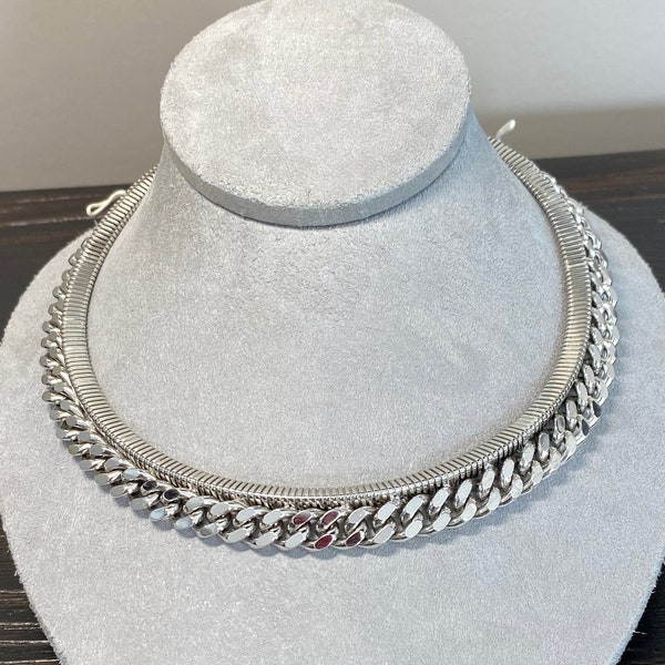 Vintage Silver Tone Chain Choker Necklace  Signed Volupte