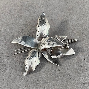 Vintage Taxco Sterling Silver Orchid Brooch