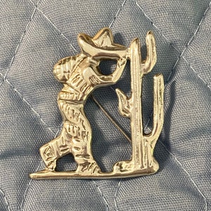 Vintage Sterling Silver Mexican Man and Cactus Brooch