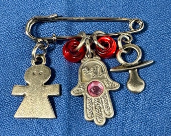 Vintage Safety pin Brooch with Charms