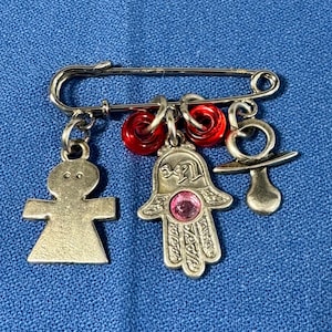 Vintage Safety pin Brooch with Charms
