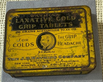 Vintage Watkins Laxative Cold Grip Tablets Tin