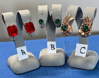 Choice of Vintage Sterling Silver Screw Back Earrings with a Colored Gem