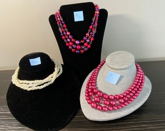 Vintage Japan 3 Strand Bead Choker Necklace