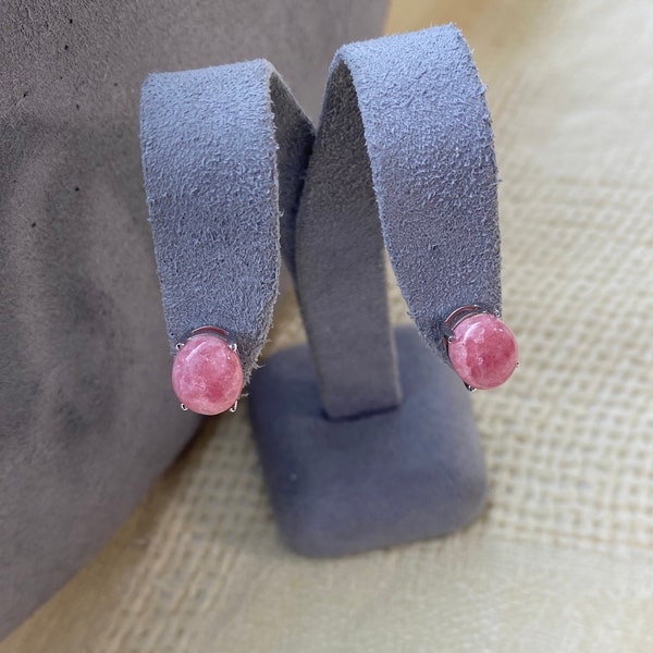 Pink Rhodochrosite and Sterling Pierced Earrings