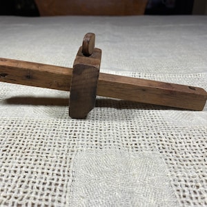 Vintage Primitive Wood Marking Gauge Tool with Wooden Thumb Screw