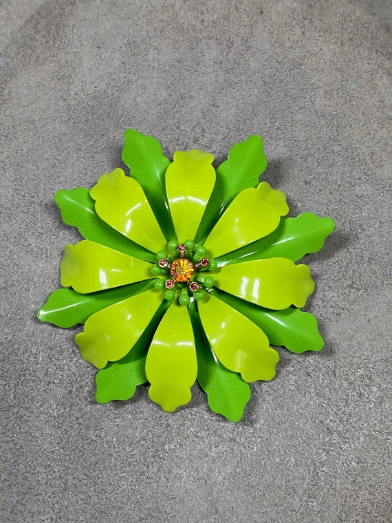 Joan Rivers Signed Green Flower Designer Brooch