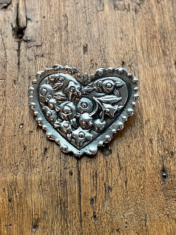 Vintage Sterling Silver Heart Brooch Signed MANK … - image 2