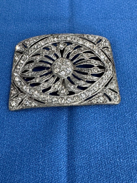 Vintage M.G. Clear Rhinestone and Silver Tone Belt Buckle  display picture 3