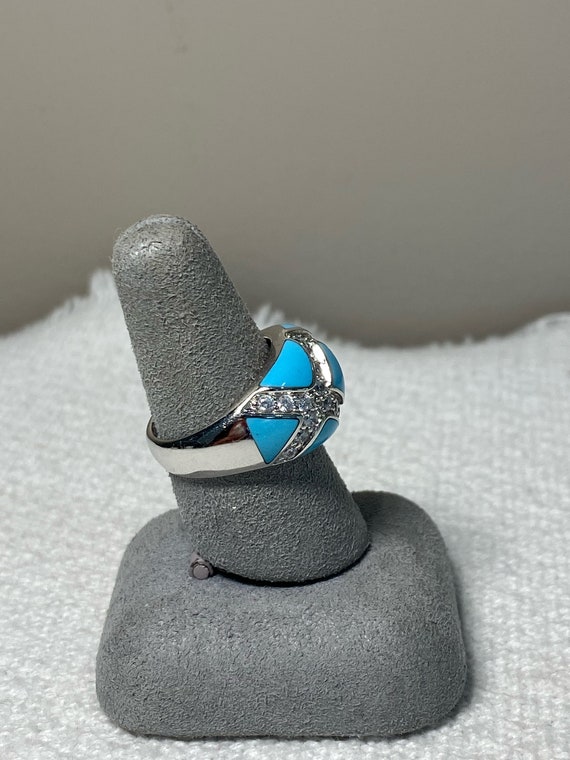 Vintage CZ Sterling Silver and Turquoise Ring by … - image 4