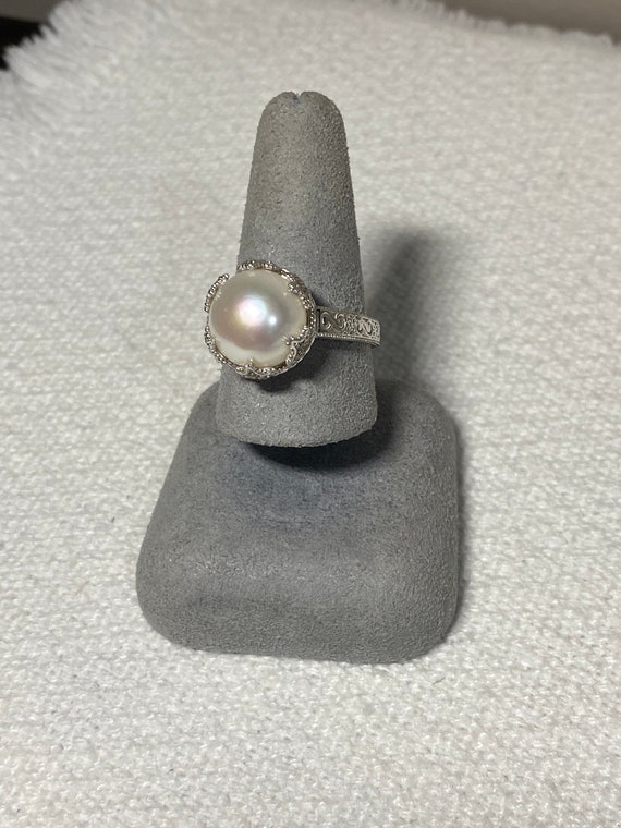 Vintage Pearl and CZ Sterling Ring