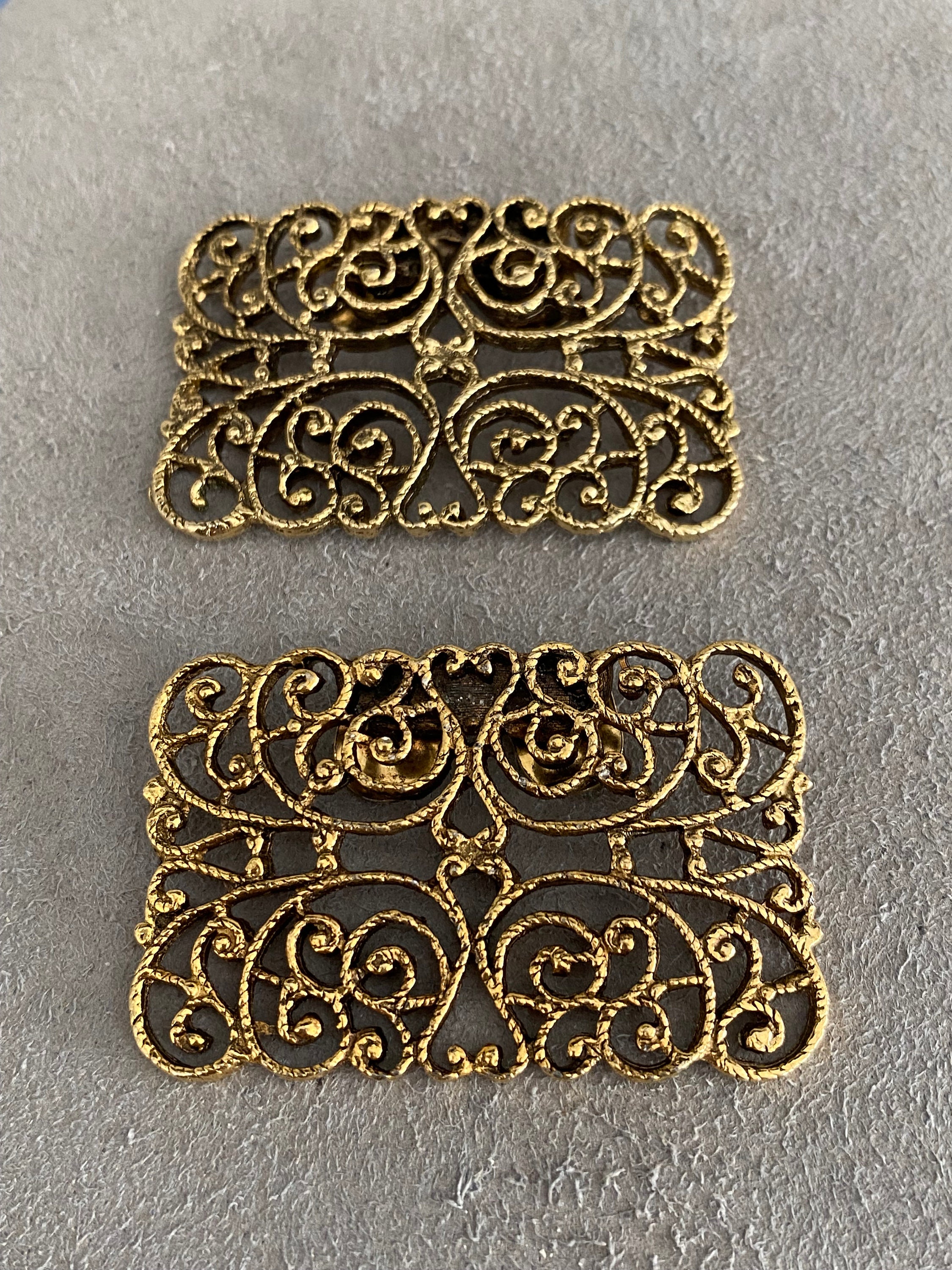 Vintage Gold Tone Filigree Shoe Clips Signed Musi Etsy