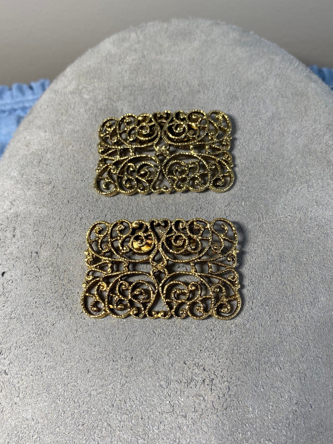 Vintage Gold Tone Filigree Shoe Clips Signed Musi Etsy