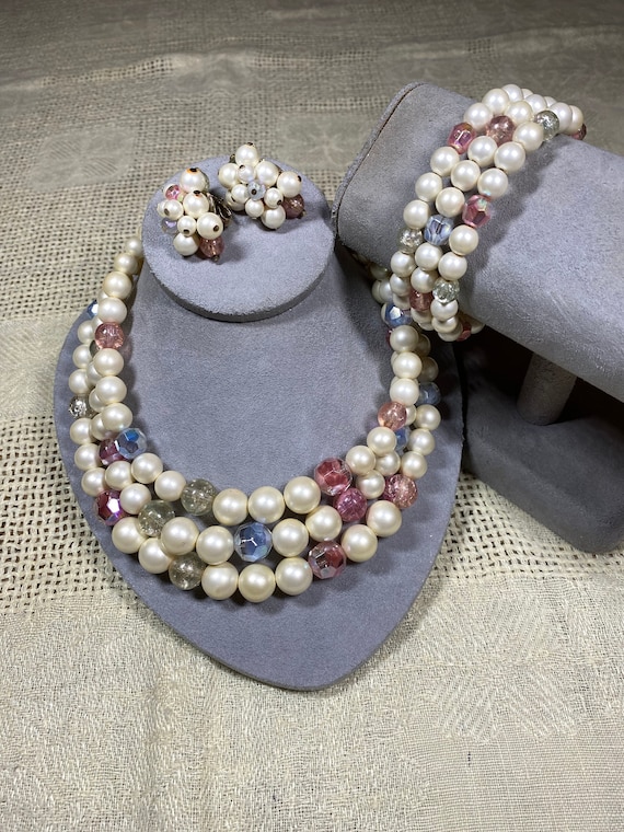 Vintage Richelieu 3 Strand Faux Pearl and Bead Ch… - image 1