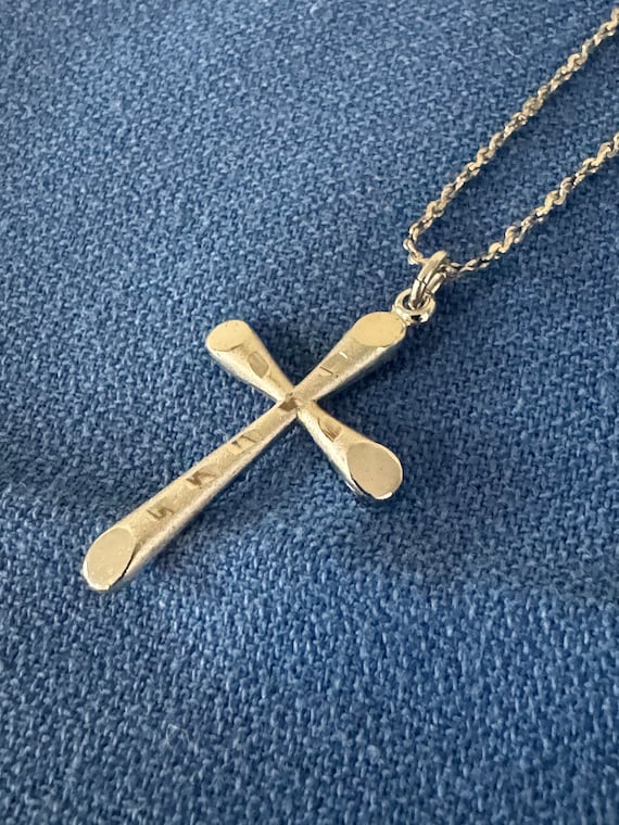 Vintage Sterling Silver Etched Cross Necklace - Etsy