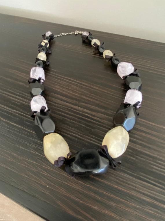 Laila Rowe Chunky Black and White Bead Necklace Gem