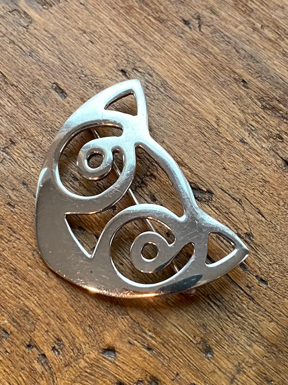 Vintage Sterling Silver Cat Face Brooch Signed ABE - image 7