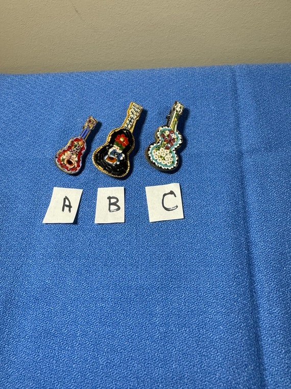 Choice of 3 Vintage Mosaic Guitar Brooches