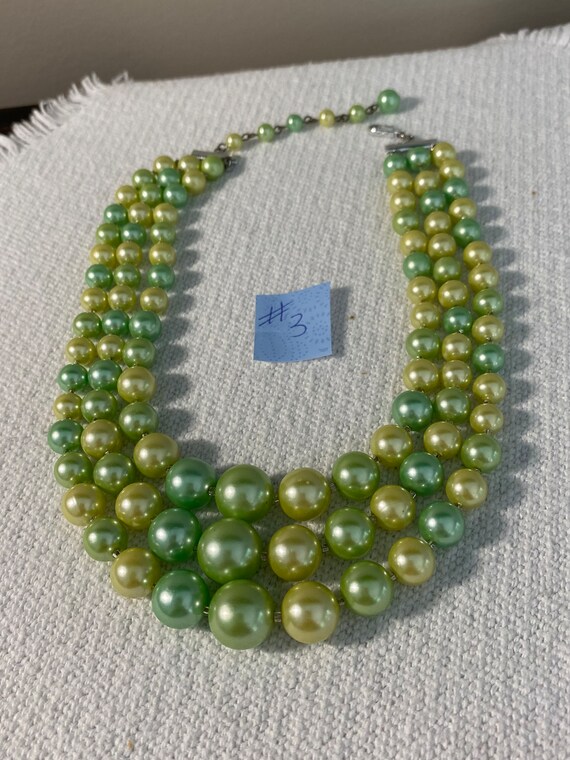 Vintage Japan 3 Strand Green Bead Choker Necklaces - image 7