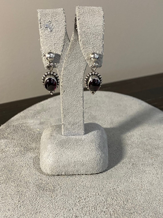 Vintage Sterling Silver and Red Garnet Pierced Ear