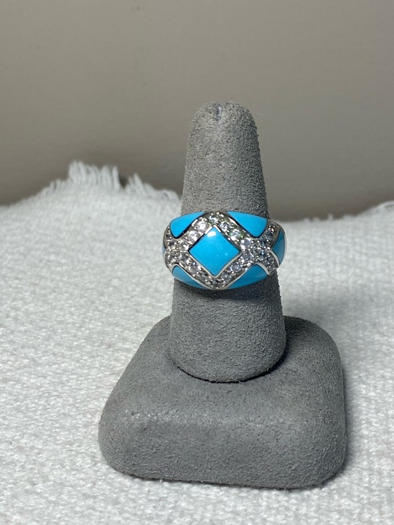 Vintage CZ Sterling Silver and Turquoise Ring by … - image 2